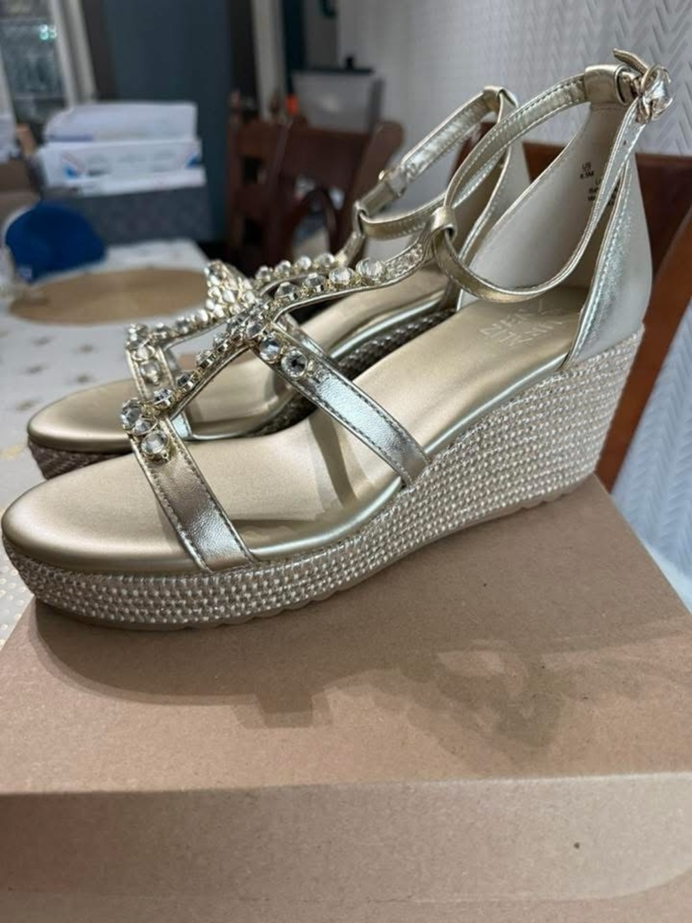 Naturalizer Gold Jeweled Wedge Sandals